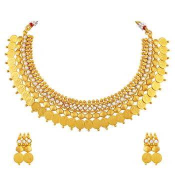 Stunning Laxmi Coin Traditional Gold Plated Choker Style Necklace Set For Women 1