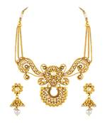 Dazzling Filigiree Design Gold Plated Choker Style Necklace Set For Women