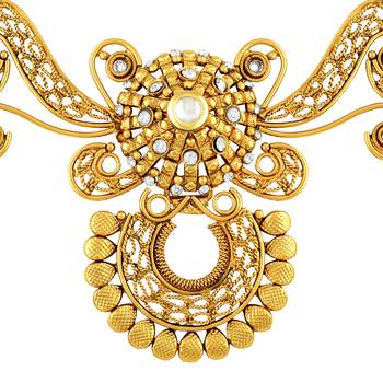 Dazzling Filigiree Design Gold Plated Choker Style Necklace Set For Women 3