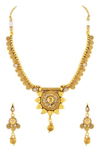 Angelic Flower Shape Jalebi Design Gold Plated Princess Style Necklace Set For Women
