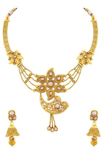 Sparkling Flower Design Gold Plated Princess Style Necklace Set For Women