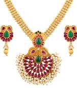 Ethnic 3 String Gold Plated Matinee Style Necklace Set For Women