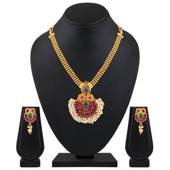 Ethnic 3 String Gold Plated Matinee Style Necklace Set For Women 2