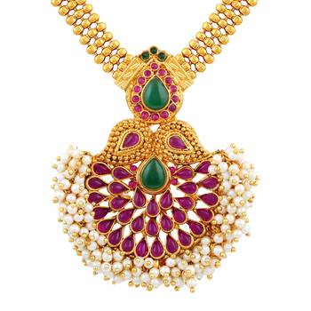 Ethnic 3 String Gold Plated Matinee Style Necklace Set For Women 3