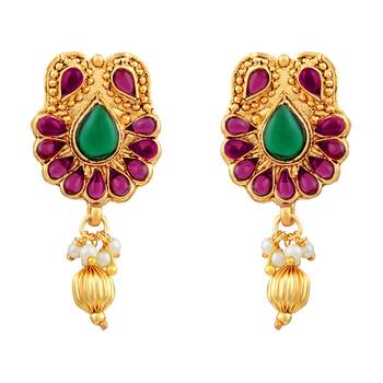 Ethnic 3 String Gold Plated Matinee Style Necklace Set For Women 4