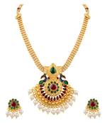 Charming 3 String Peacock Design Meenakari Gold Plated Matinee Style Necklace Set For Women