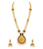 Glorious 3 String Long Peacock Design Meenakari Work Gold Plated Opera Style Necklace Set For Women