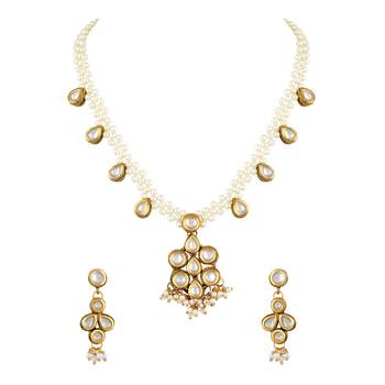 Designer Flower Shape Gold Plated Matinee Style Necklace Set For Women 1
