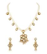 Designer Flower Shape Gold Plated Matinee Style Necklace Set For Women