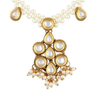 Designer Flower Shape Gold Plated Matinee Style Necklace Set For Women 3