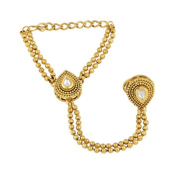 Resplendent Pear Shape Gold Plated Designer Hathphool For Women 1
