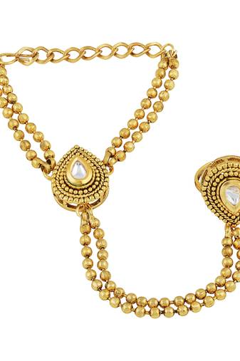 Resplendent Pear Shape Gold Plated Designer Hathphool For Women
