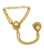 Resplendent Pear Shape Gold Plated Designer Hathphool For Women
