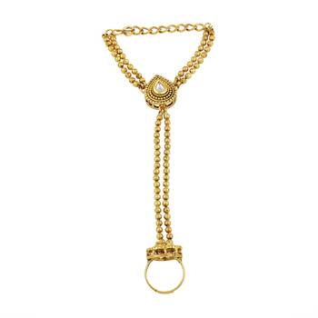 Resplendent Pear Shape Gold Plated Designer Hathphool For Women 2