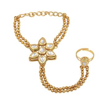 Attractive Flower Shape Gold Plated Designer Hathphool For Women 1