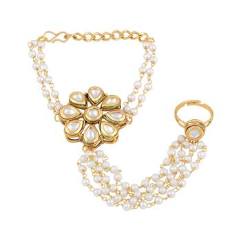Trendy Flower Shape Gold Plated Designer Hathphool For Women 1