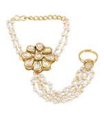 Trendy Flower Shape Gold Plated Designer Hathphool For Women