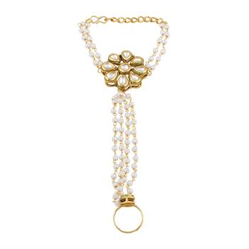 Trendy Flower Shape Gold Plated Designer Hathphool For Women 2