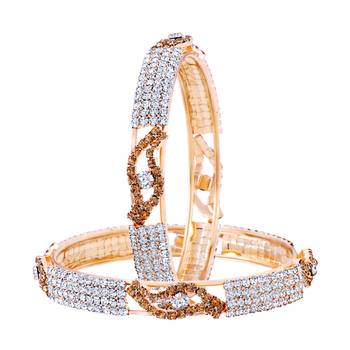 Gleaming Gold Plated Lct Stone Bangle Set For Women 2