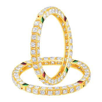 Beguiling Gold Plated Fancy Stone Bangle Set For Women 2