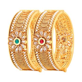 Fine Jalebi Shape Gold Plated Fancy Stone Bangle Set For Women 1