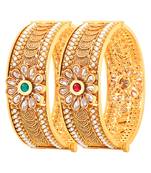 Fine Jalebi Shape Gold Plated Fancy Stone Bangle Set For Women