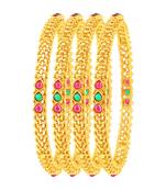 Glistening Gold Plated Fancy Stone Set Of 4 Bangles For Women
