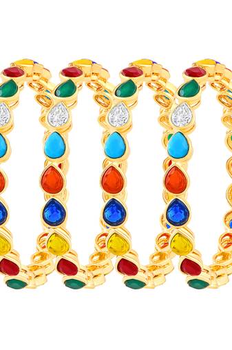 Alluring Gold Plated Austrian Stone Set Of 4 Bangles For Women