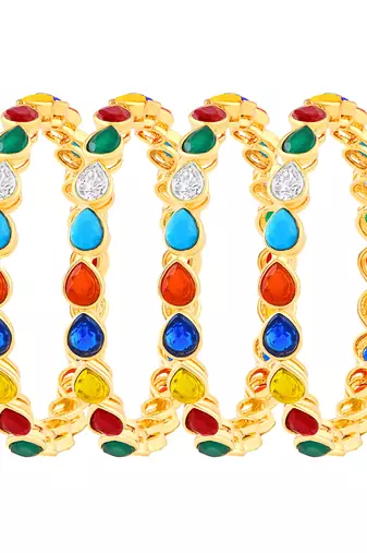 Alluring Gold Plated Austrian Stone Set Of 4 Bangles For Women