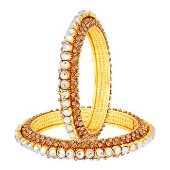 Exquitely Gold Plated Lct Stone Bangle Set For Women 2