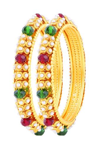 Delightly Gold Plated Fancy Stone Bangle Set For Women