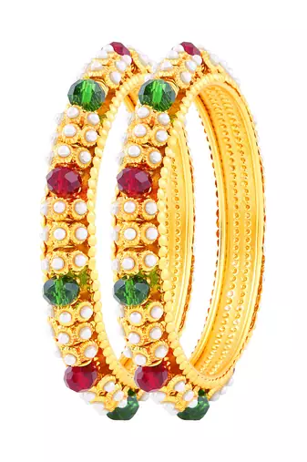 Delightly Gold Plated Fancy Stone Bangle Set For Women