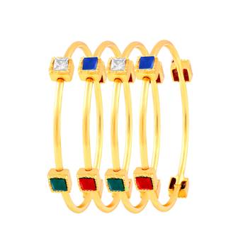 Luxurious Gold Plated Fancy Stone Set Of 4 Bangles For Women 1