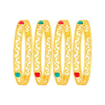 Traditionally Square Shape Gold Plated Fancy Stone Set Of 4 Bangles For Women 1