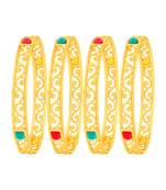 Traditionally Square Shape Gold Plated Fancy Stone Set Of 4 Bangles For Women
