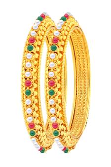 Lavish Gold Plated Fancy Stone Bangle Set For Women
