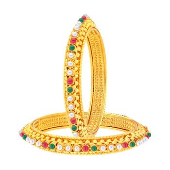 Lavish Gold Plated Fancy Stone Bangle Set For Women 2