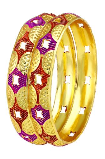 Gleaming Meenakari Work Gold Plated Enamel Bangle For Women