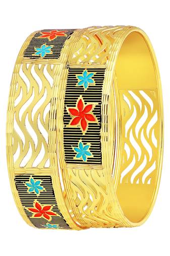 Fancy Flower With Wave Shape Gold Plated Bangle For Women