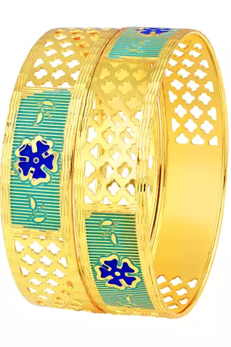 Alluring Leaf Flower Meena Work Gold Plated Bangle For Women