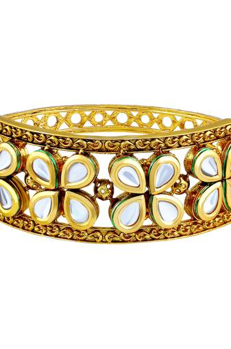 Luxurious Gold Plated Kundan Kada For Women