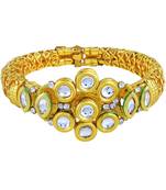 Traditionally Mehandi Design Gold Plated Kundan Kada For Women