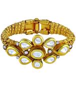 Resplendent Flower Design Gold Plated Kundan Kada For Women