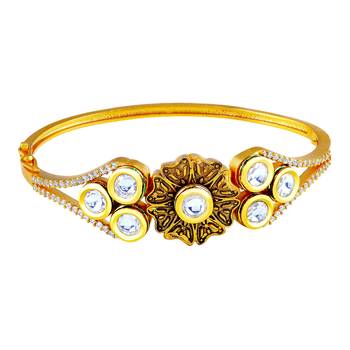 Glittery Heart Shape With Antique Work Gold Plated Ad Openable Kada For Women 1