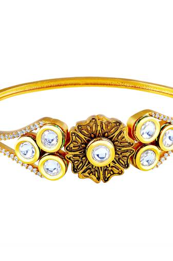Glittery Heart Shape With Antique Work Gold Plated Ad Openable Kada For Women