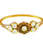 Glittery Heart Shape With Antique Work Gold Plated Ad Openable Kada For Women