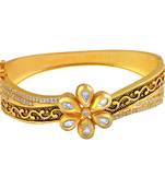 Youthful Pear Shape Antique Work Gold Plated Ad Openable Kada For Women