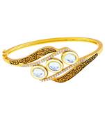 Classic Round Shape With Antique Work Gold Plated Ad Openable Kada For Women