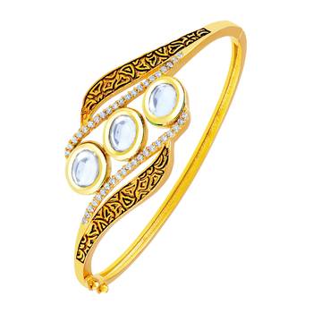 Classic Round Shape With Antique Work Gold Plated Ad Openable Kada For Women 2