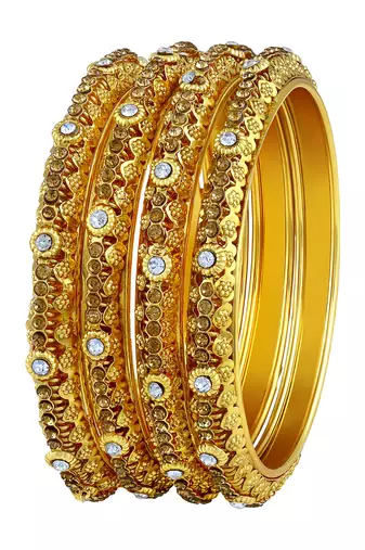 Modish Traditional Gold Plated White Stone Bangle Set For Women